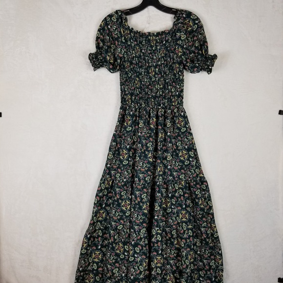 Max Studio Green Floral Smocked Tiered Maxi Dress Puff Sleeve 1904D63 XS - Picture 3 of 9